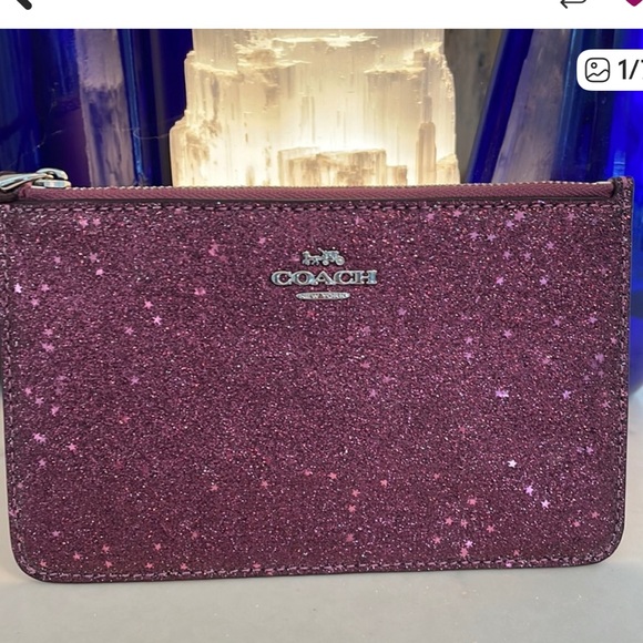 NWOT Coach glitter wristlet in a vibrant raspberry color - Picture 6 of 14